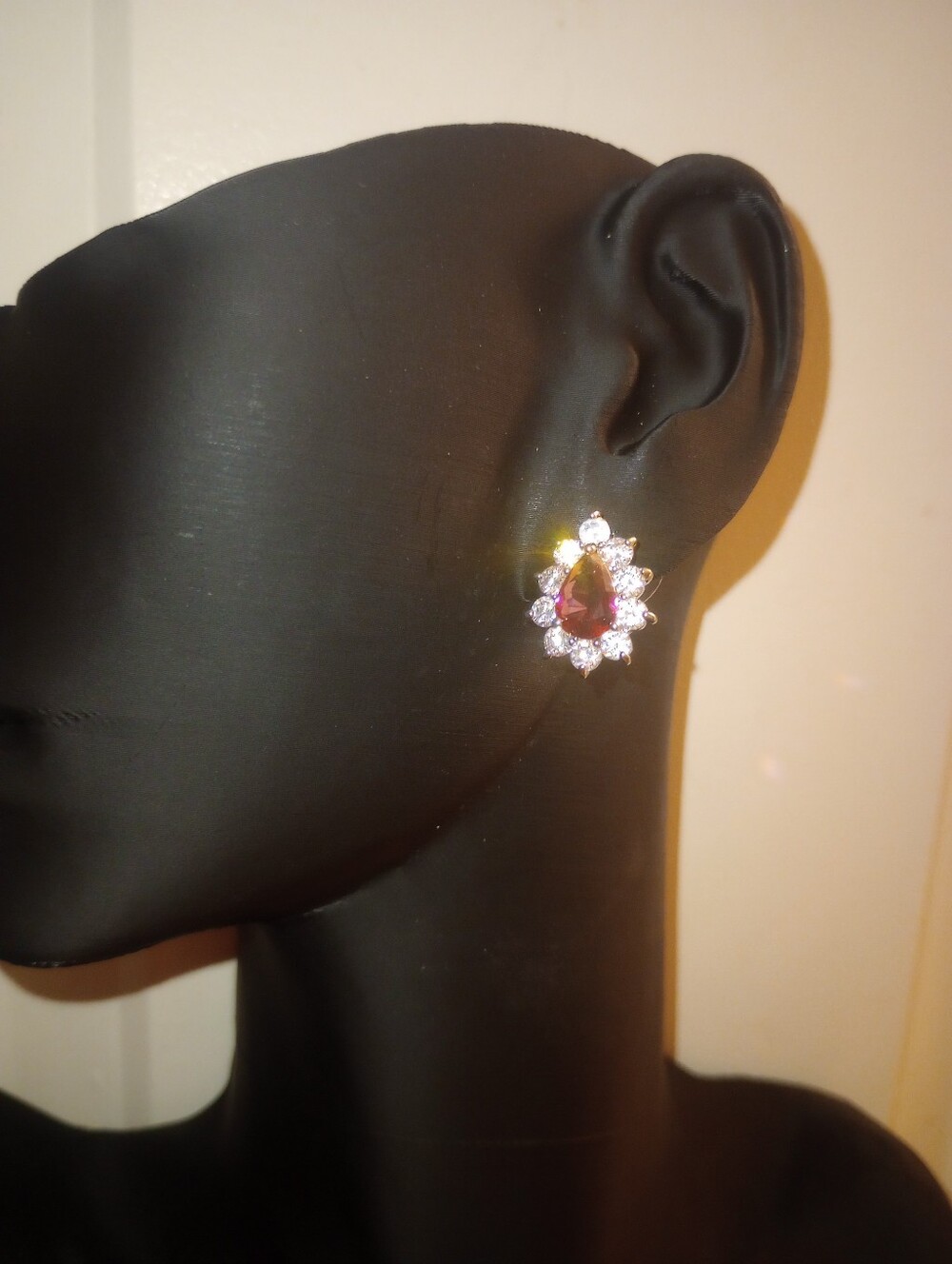 Teardrop Fuschia  CZ Halo Stud Earrings